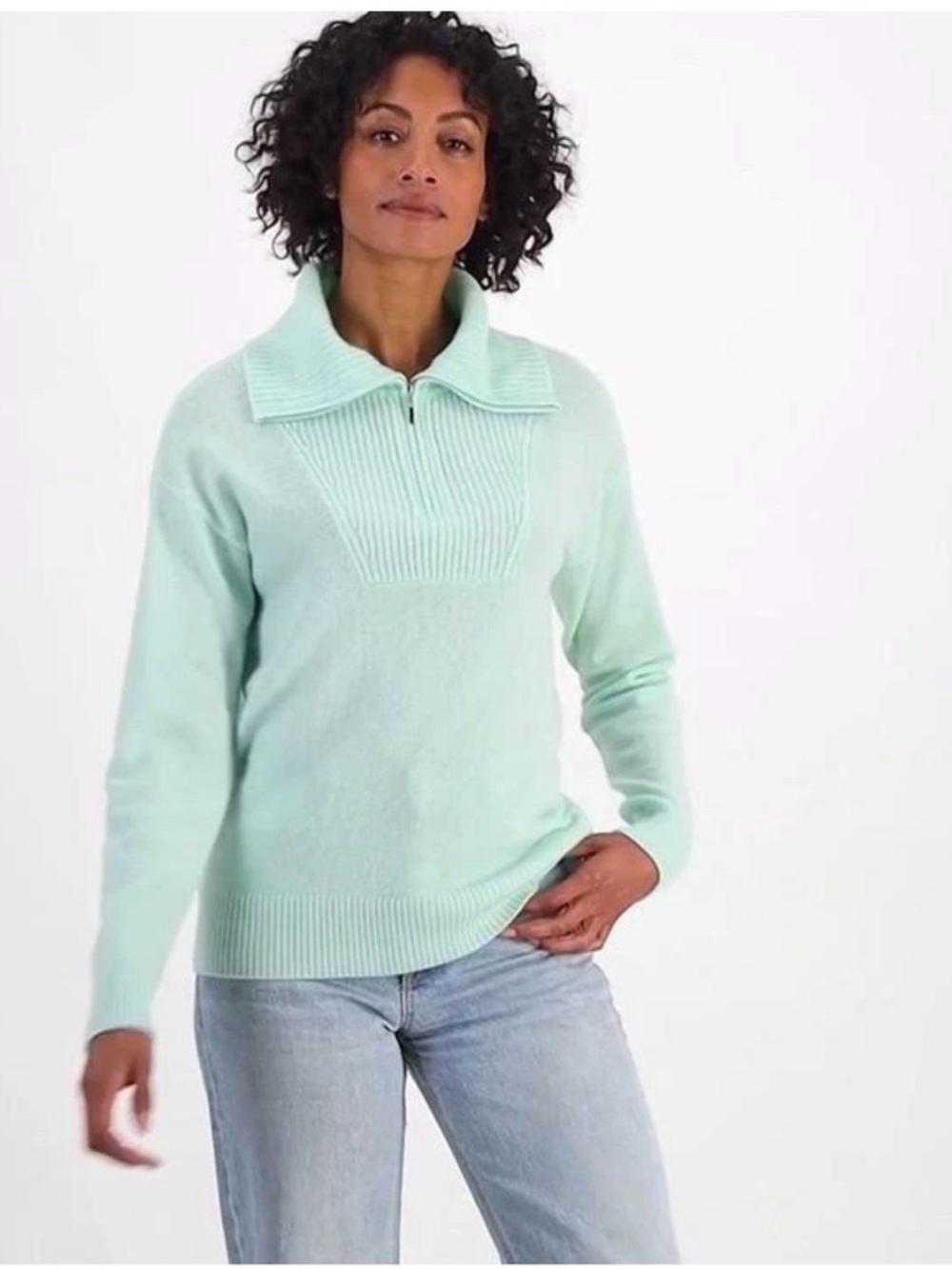 Charter Club Mint Zip-Front Ribbed Pullover
